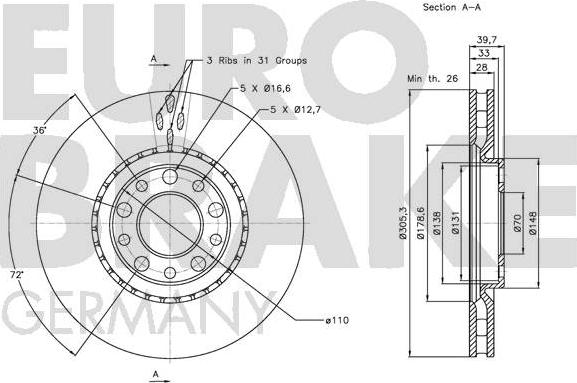 Eurobrake 5815201022 - Гальмівний диск autocars.com.ua