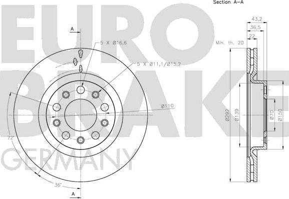 Eurobrake 5815201033 - Гальмівний диск autocars.com.ua