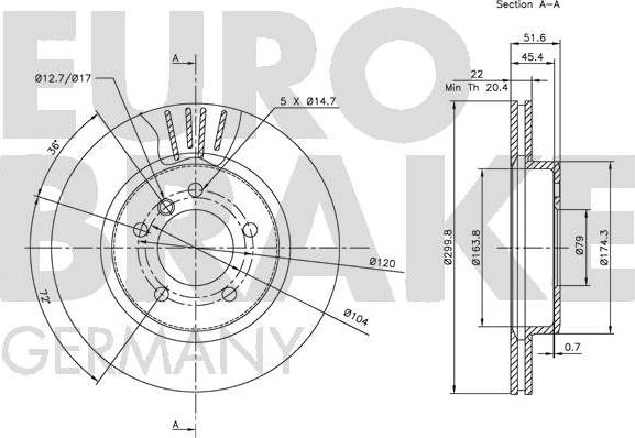 Eurobrake 5815201540 - Гальмівний диск autocars.com.ua