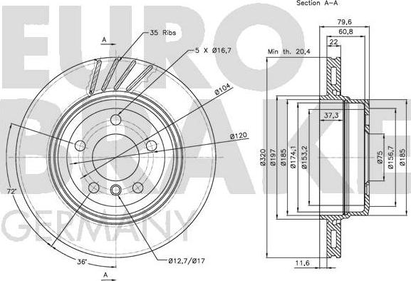 Eurobrake 5815201565 - Тормозной диск autodnr.net