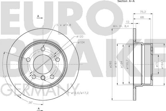 Eurobrake 5815201586 - Гальмівний диск autocars.com.ua