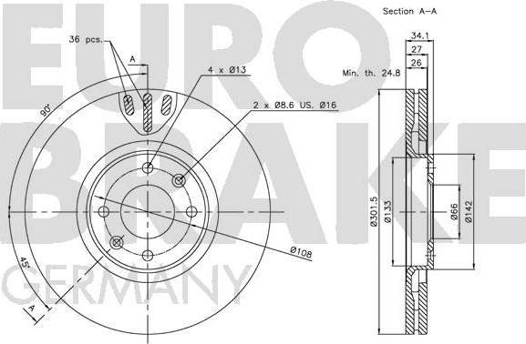 Eurobrake 5815201938 - Гальмівний диск autocars.com.ua