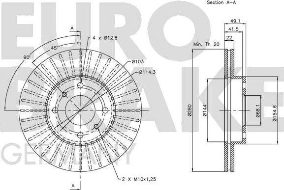 Eurobrake 5815202251 - Гальмівний диск autocars.com.ua