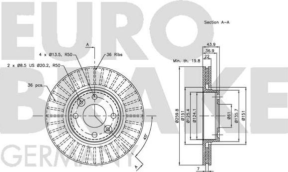 Eurobrake 5815202264 - Гальмівний диск autocars.com.ua