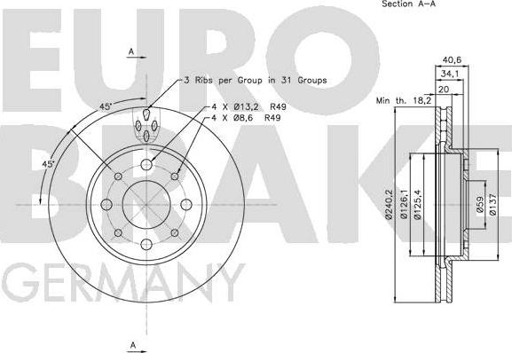 Eurobrake 5815202343 - Гальмівний диск autocars.com.ua