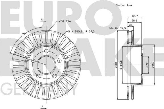 Eurobrake 5815202565 - Гальмівний диск autocars.com.ua