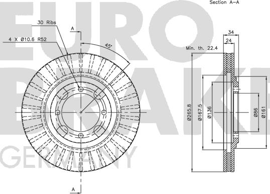 Eurobrake 5815203013 - Гальмівний диск autocars.com.ua