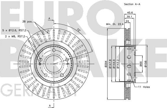 Eurobrake 5815203043 - Гальмівний диск autocars.com.ua