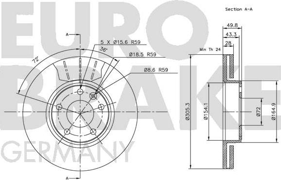 Eurobrake 5815203639 - Гальмівний диск autocars.com.ua