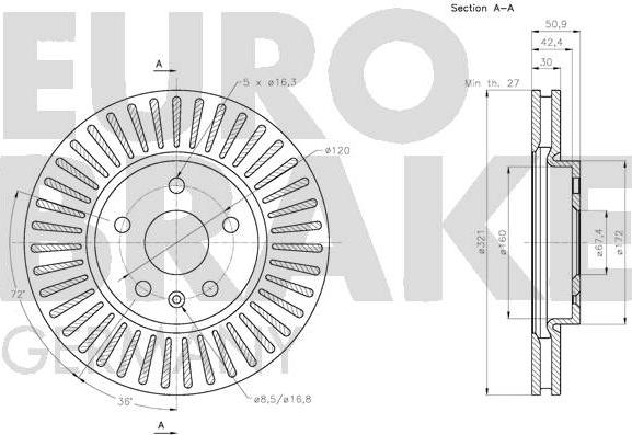 Eurobrake 5815203669 - Гальмівний диск autocars.com.ua