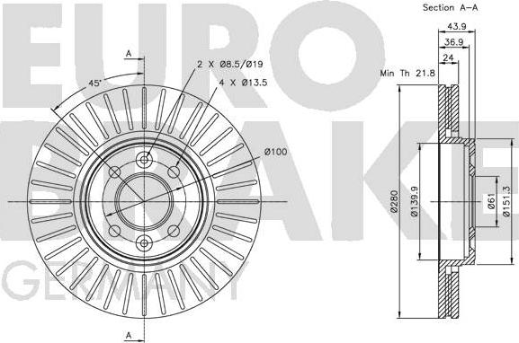 Eurobrake 5815203919 - Гальмівний диск autocars.com.ua