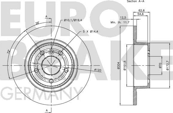 Eurobrake 5815204019 - Гальмівний диск autocars.com.ua