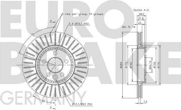 Eurobrake 5815204055 - Гальмівний диск autocars.com.ua