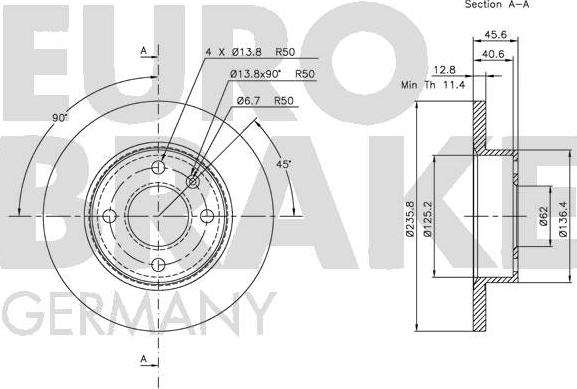 Eurobrake 5815204305 - Гальмівний диск autocars.com.ua