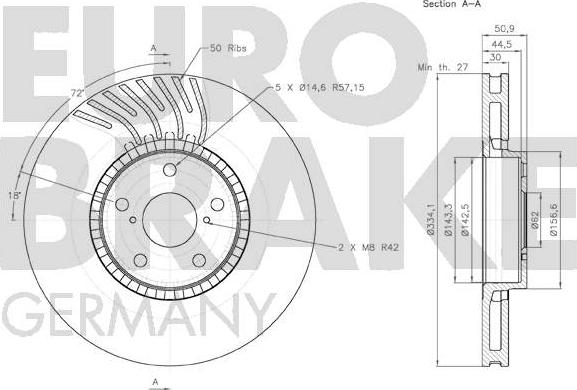 Eurobrake 58152045104 - Гальмівний диск autocars.com.ua