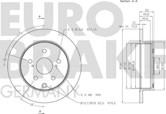 Eurobrake 58152045114 - Гальмівний диск autocars.com.ua