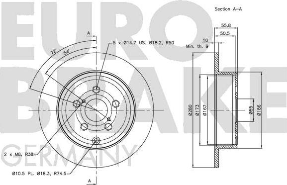 Eurobrake 5815204589 - Гальмівний диск autocars.com.ua