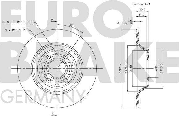 Eurobrake 58152047109 - Гальмівний диск autocars.com.ua