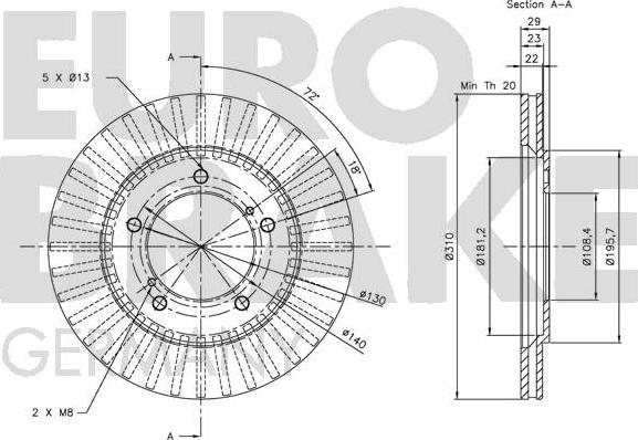 Eurobrake 5815205210 - Гальмівний диск autocars.com.ua