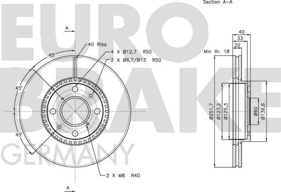 Eurobrake 5815205214 - Гальмівний диск autocars.com.ua