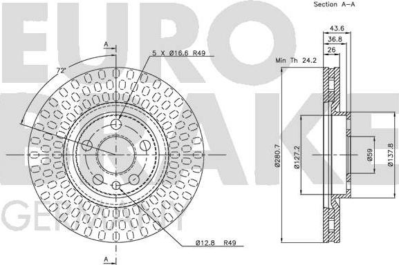 Eurobrake 5815209942 - Гальмівний диск autocars.com.ua