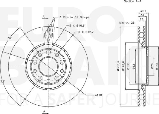 Eurobrake 5815311022 - Гальмівний диск autocars.com.ua