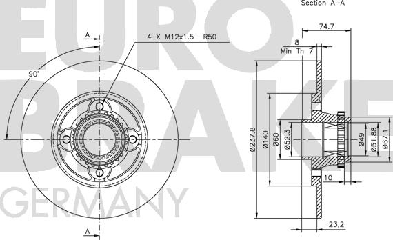 Eurobrake 5815313944 - Гальмівний диск autocars.com.ua