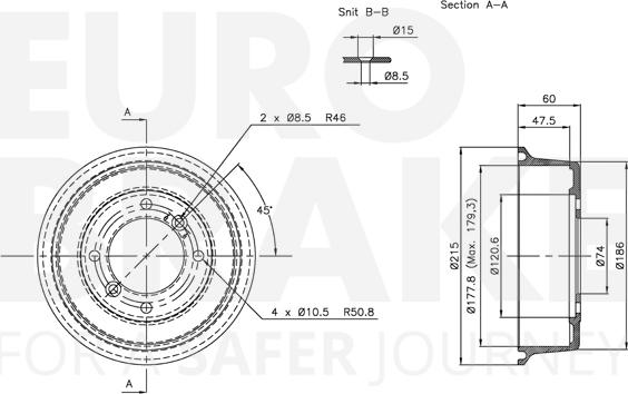 Eurobrake 5825251203 - Гальмівний барабан autocars.com.ua