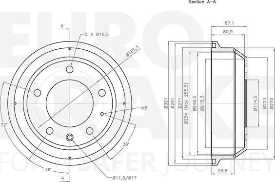 Eurobrake 5825251212 - Гальмівний барабан autocars.com.ua