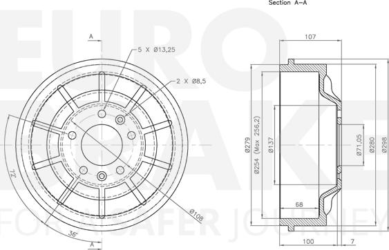 Eurobrake 5825251912 - Гальмівний барабан autocars.com.ua