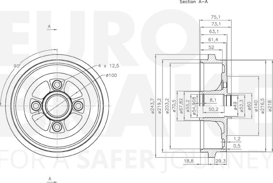 Eurobrake 5825252224 - Гальмівний барабан autocars.com.ua