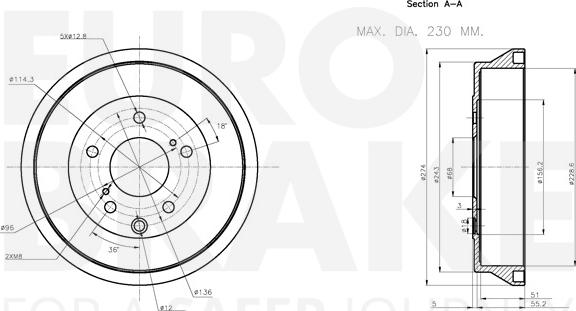 Eurobrake 5825252230 - Гальмівний барабан autocars.com.ua