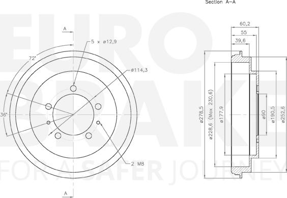 Eurobrake 5825253013 - Гальмівний барабан autocars.com.ua