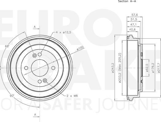 Eurobrake 5825253413 - Гальмівний барабан autocars.com.ua