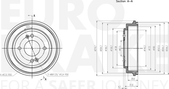 Eurobrake 5825253421 - Гальмівний барабан autocars.com.ua