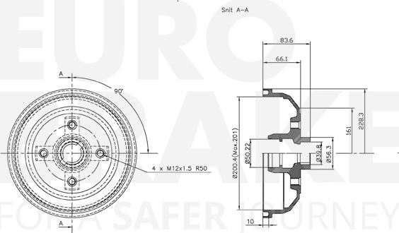 Eurobrake 5825253611 - Гальмівний барабан autocars.com.ua