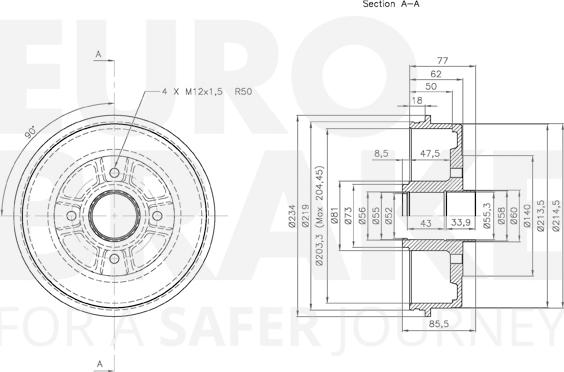 Eurobrake 5825253907 - Гальмівний барабан autocars.com.ua