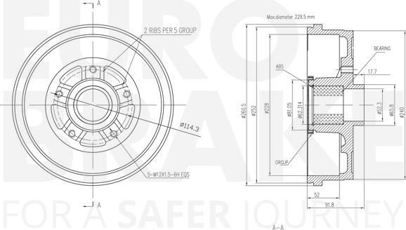 Eurobrake 5825253933 - Гальмівний барабан autocars.com.ua