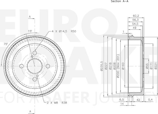 Eurobrake 5825254516 - Гальмівний барабан autocars.com.ua