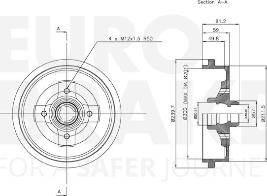 Eurobrake 5825254709 - Гальмівний барабан autocars.com.ua