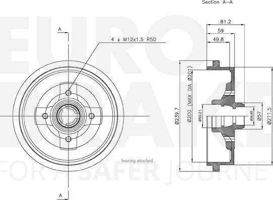 Eurobrake 5825254730 - Гальмівний барабан autocars.com.ua