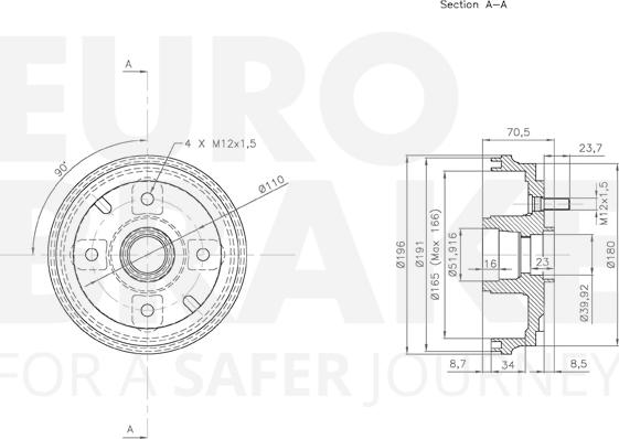 Eurobrake 5825255102 - Гальмівний барабан autocars.com.ua