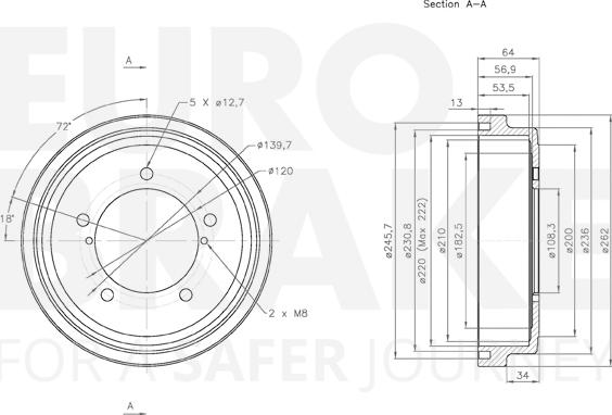 Eurobrake 5825255207 - Гальмівний барабан autocars.com.ua