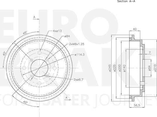 Eurobrake 5825255208 - Гальмівний барабан autocars.com.ua
