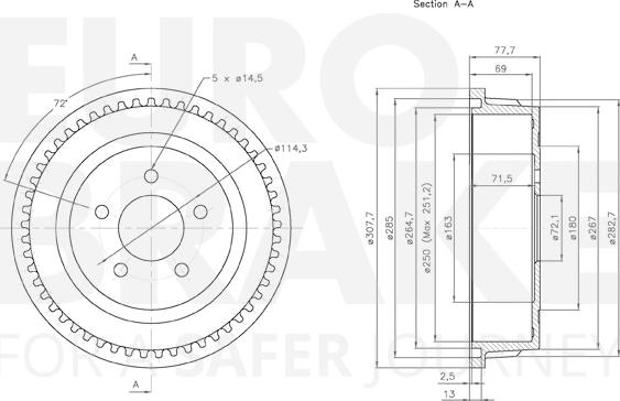 Eurobrake 5825259302 - Гальмівний барабан autocars.com.ua