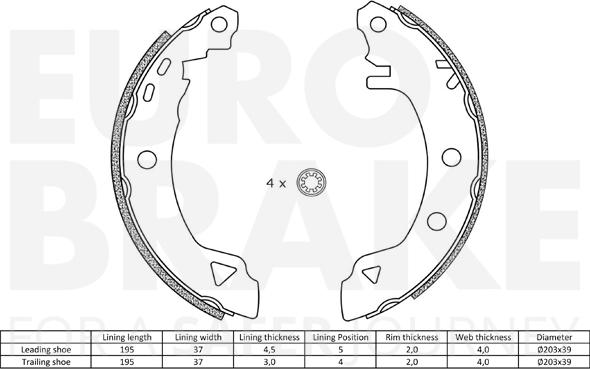 Eurobrake 58492710487 - Комплект тормозных колодок, барабанные autodnr.net