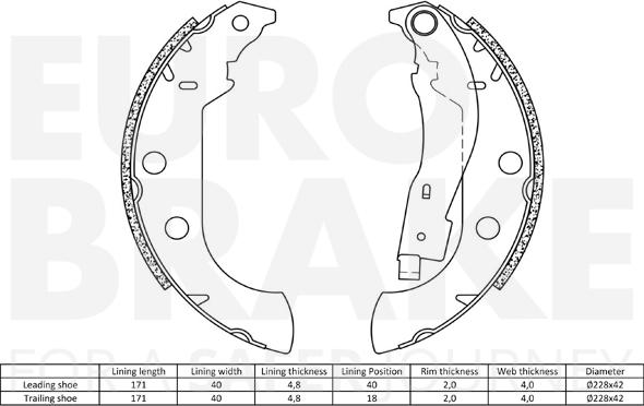 Eurobrake 58492719642 - Комплект гальм, барабанний механізм autocars.com.ua