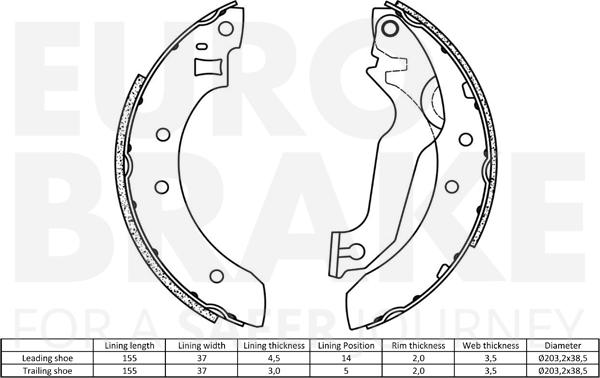 Eurobrake 58492725365 - Комплект гальм, барабанний механізм autocars.com.ua