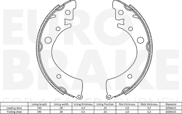 Eurobrake 58492726435 - Комплект гальм, барабанний механізм autocars.com.ua