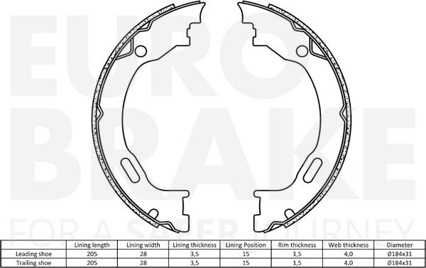 Eurobrake 58492733689 - Комплект гальм, ручник, парковка autocars.com.ua